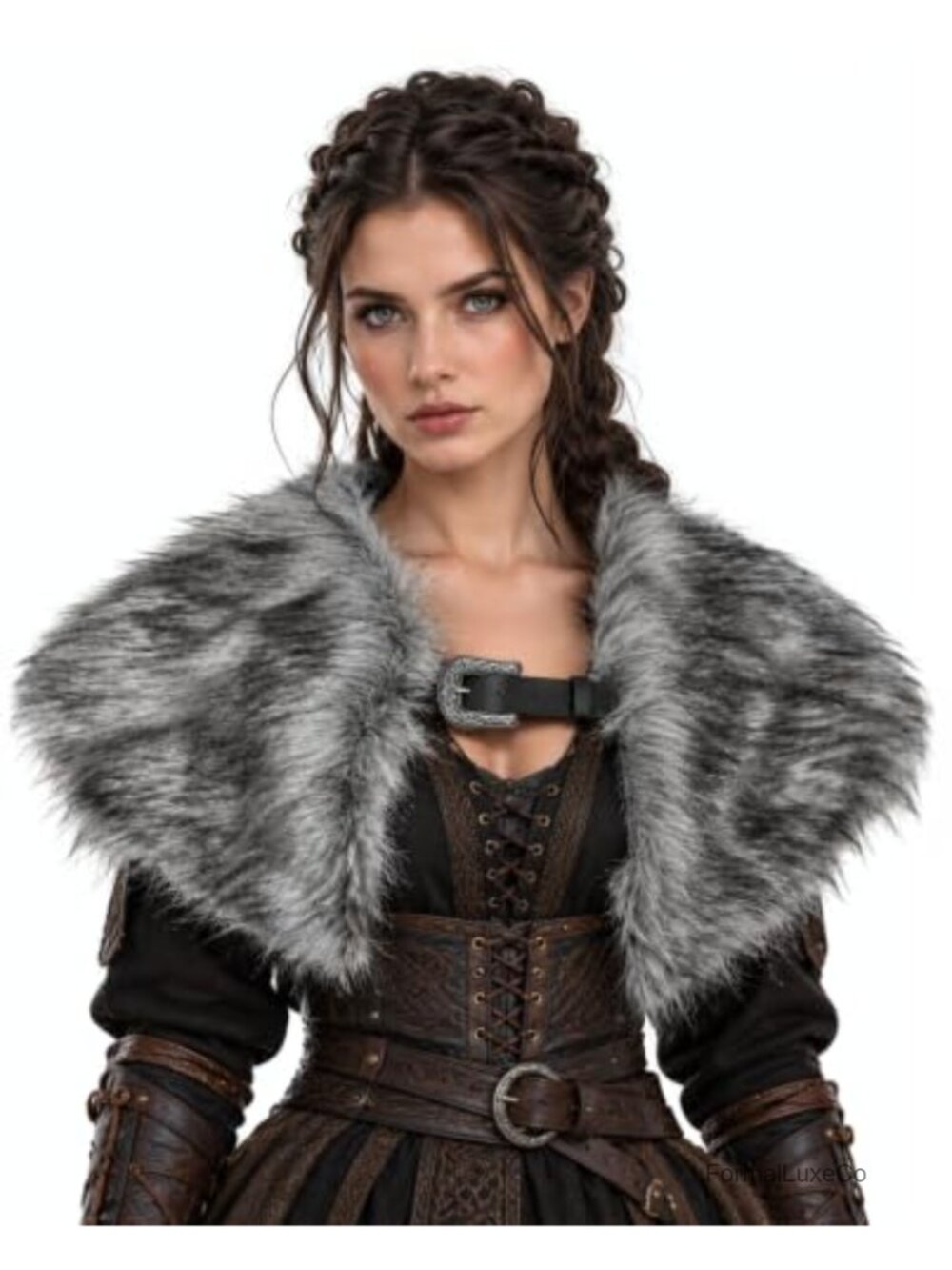 Faux Fur Viking Shawl Collar Medieval Costume Shoulder Wrap LARP Unisex